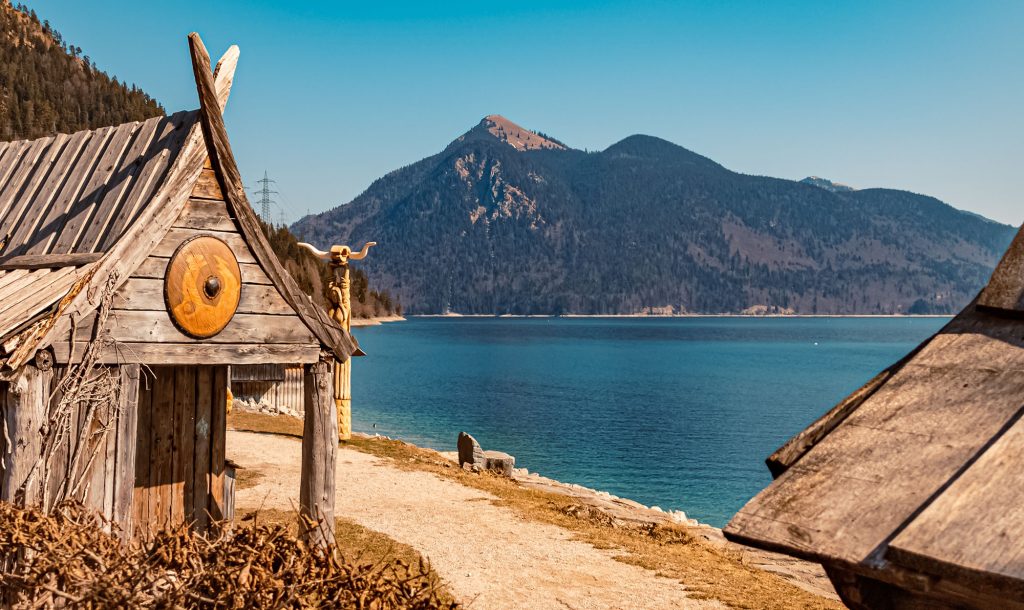 Beautiful Alpine Winter View With Elements Of A Viking Village A